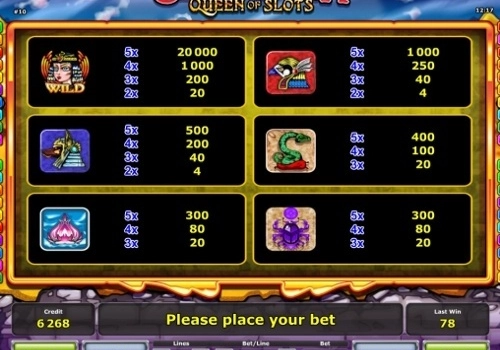 casino screen of symbols